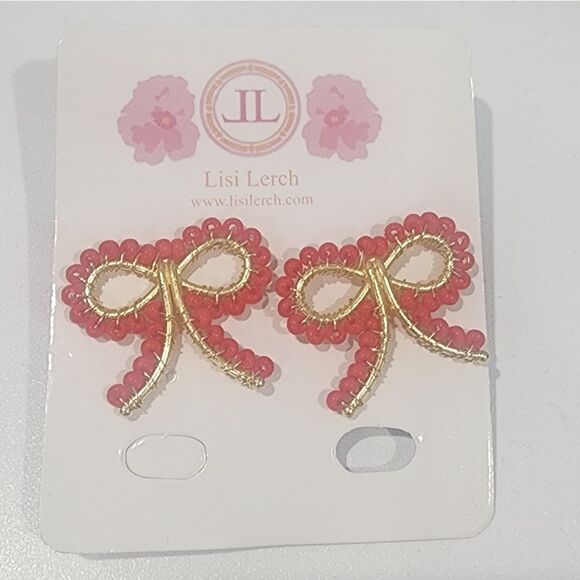 Lisi Lerch Red and Gold Bow Earrings NWT - Picture 2 of 3